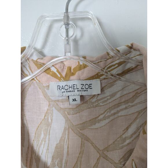Rachel Zoe Size XL Linen Blend Button Up Cropped Shirt Short Sleeve Hawaiian - Picture 6 of 10